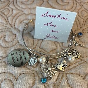 🩵 Silver Charm Bracelet with Blue and Pearl Accents